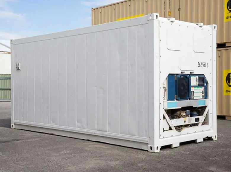 White 40ft reefer shipping container with cooling unit