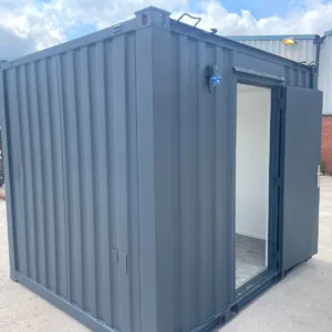 Portable office container with secure locking system and durable steel frame