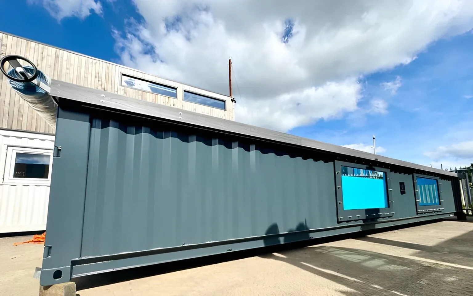 Portable 40ft swimming pool with Westminster Grey decking finish