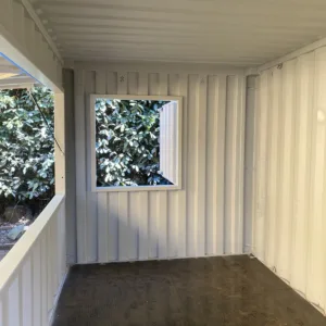 15ft steel shipping container kiosk with secure lockable shutters