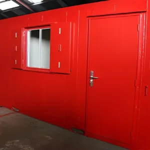 Construction site office cabin with separate toilet and insulated interior