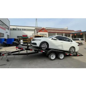 Heavy-duty tandem axle car trailer with loading ramps and LED lights