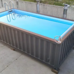 Custom 20 ft container swimming pool with built-in seating and filtration system