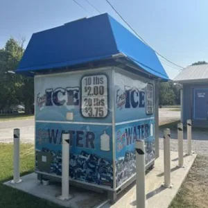 Outdoor ice and water vending machine for convenience stores and campgrounds