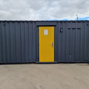 Heavy-duty corten steel office canteen container with anti-vandal protection