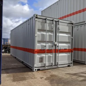 20ft workshop container with built-in steel shelves and electrical installation