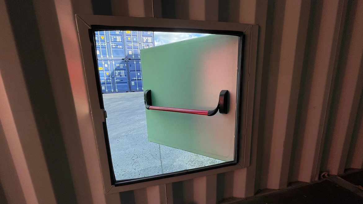 Custom safety training container with rescue anchor points and ventilation systems