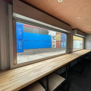 20ft high cube container bar with fold-out serving windows and counters