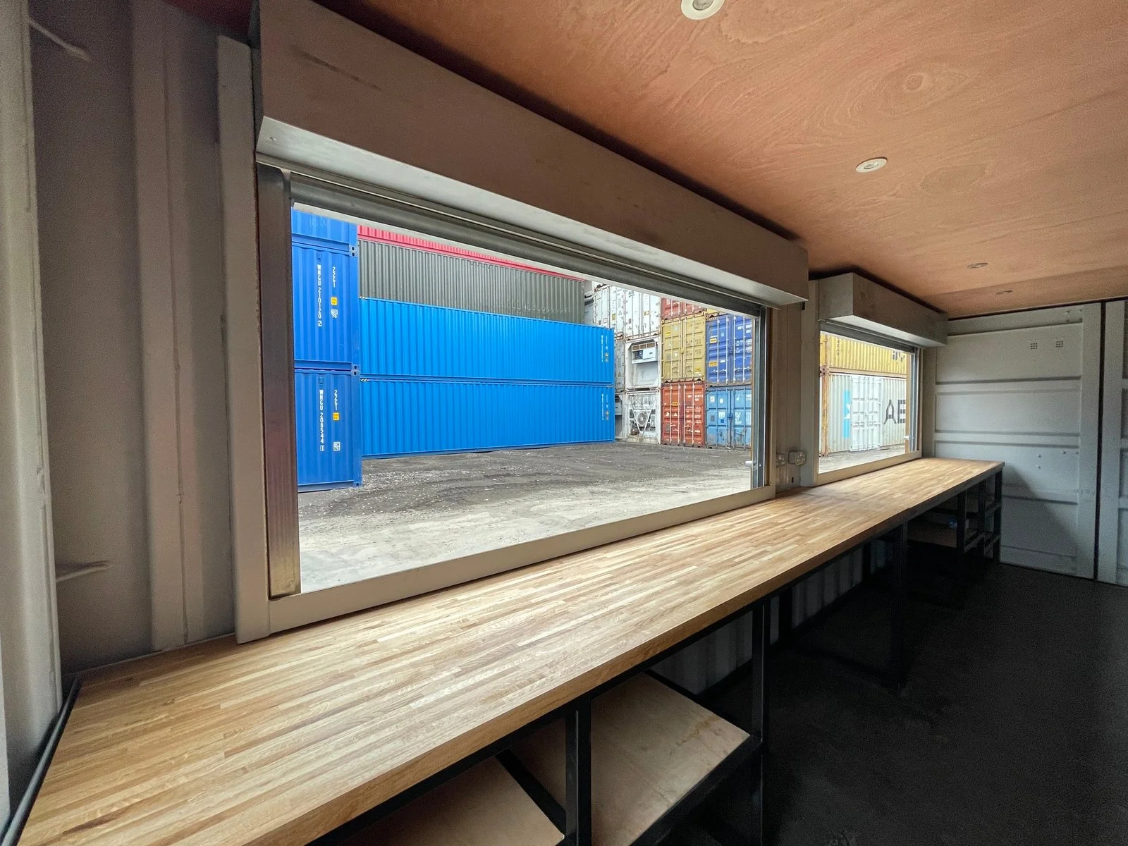 20ft high cube container bar with fold-out serving windows and counters