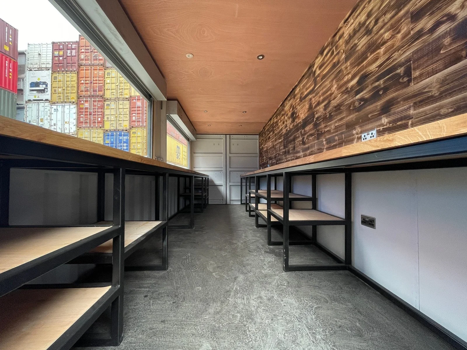 Custom shipping container bar for outdoor events and beverage service