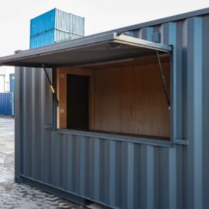 Portable 20ft container kiosk with electrical installation and insulated interior