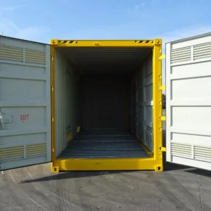 Industrial hazardous material storage container with steel construction and ventilation system