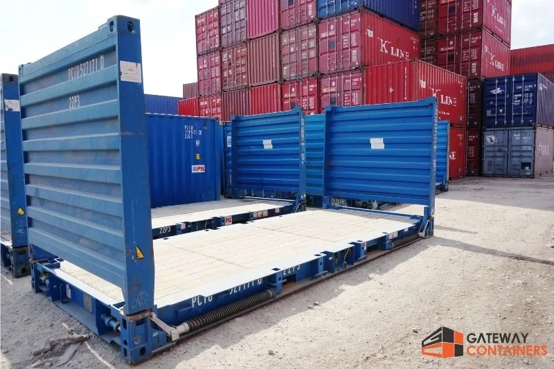 20ft flat rack container with collapsible end walls for oversized cargo transport