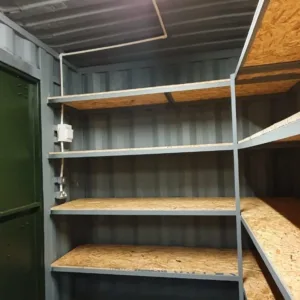 High cube shipping container with extra height for workshop and storage use