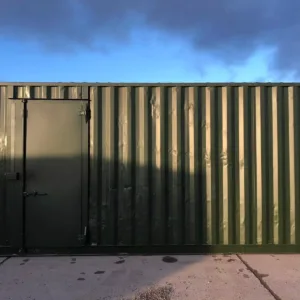 Secure 20ft storage container with anti-condensation treatment and steel shelving