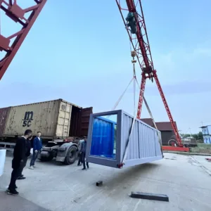 Portable 20ft shipping container pool with integrated entry system