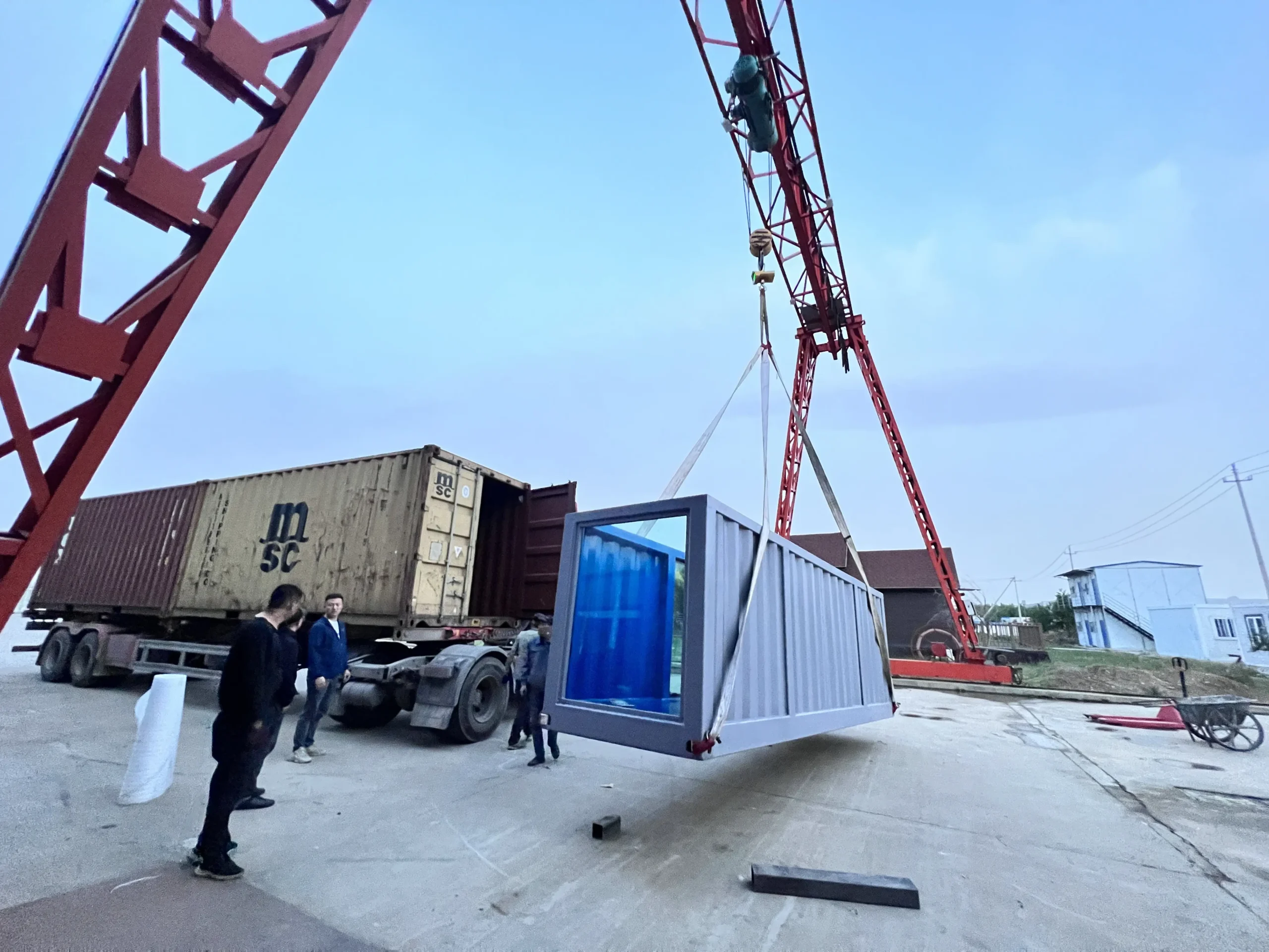 Portable 20ft shipping container pool with integrated entry system