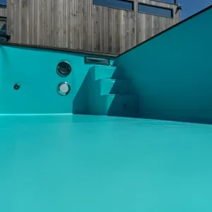 Shipping container pool with filtration system and LED ambient lighting