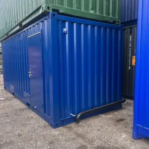 Self-contained shipping container restroom with LED lighting and ventilation system