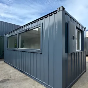 21ft x 8ft custom cabin office with large picture windows and steel construction