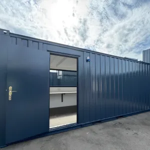 Custom site office cabin with large windows and weather-resistant design