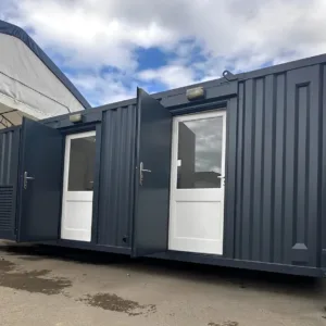 24ft x 9ft anti-vandal welfare cabin with office, toilet, and generator room