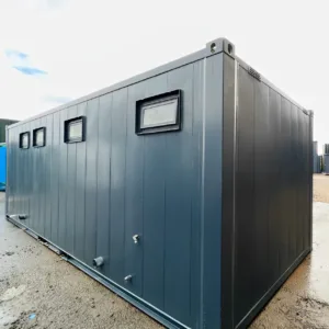 Anti-vandal steel toilet and shower block with male and female facilities