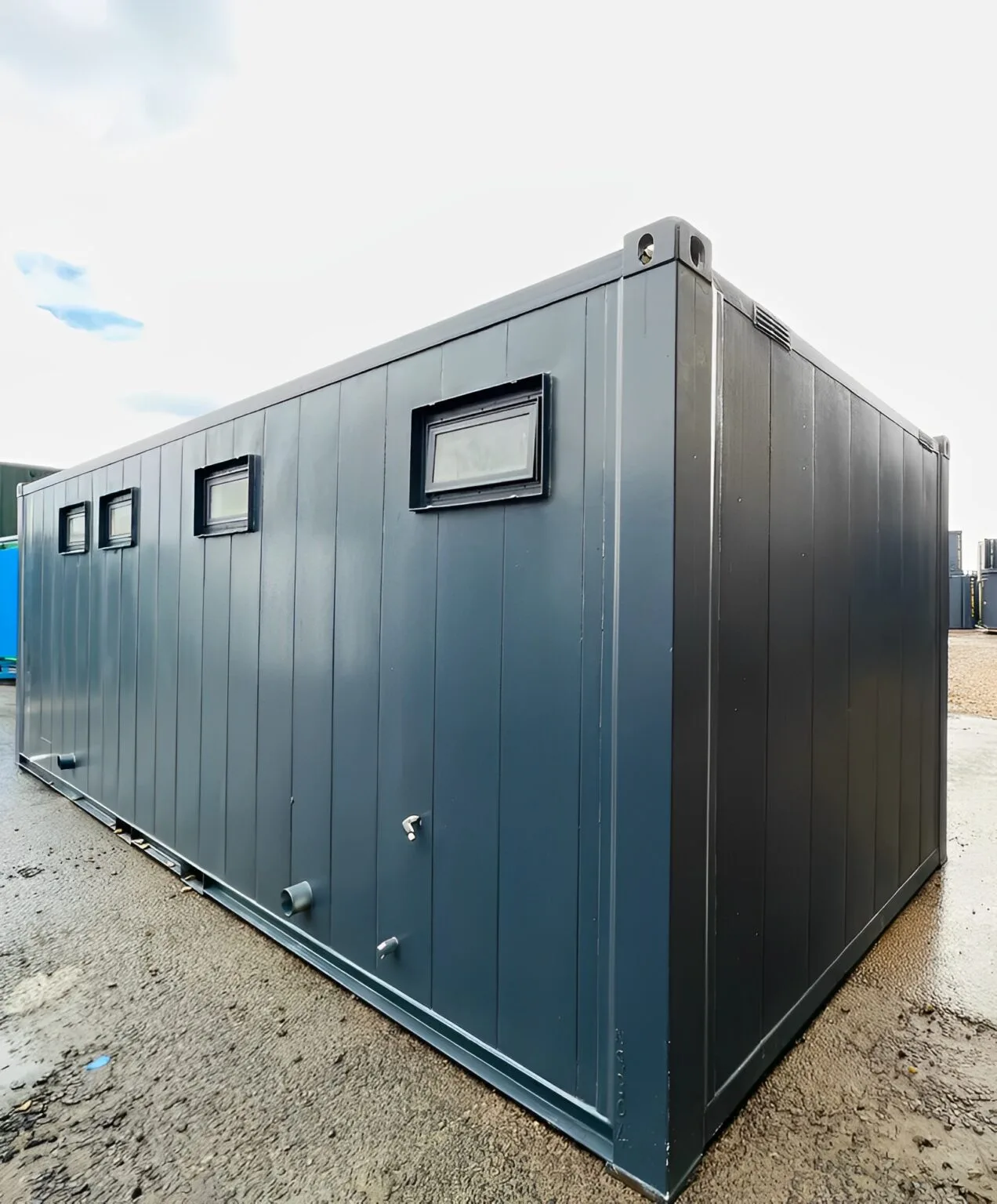 Anti-vandal steel toilet and shower block with male and female facilities