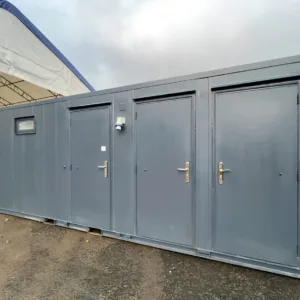 Temporary welfare facility with multiple toilets and hot water wash basins