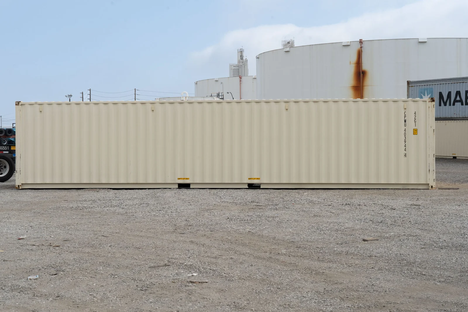 New one-trip 40-foot shipping container with secure cargo doors and ISO-standard construction