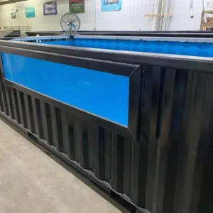 Custom-built 40ft container pool with contemporary landscaping design