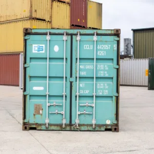 Used 40ft storage container with marine-grade plywood flooring and cargo doors