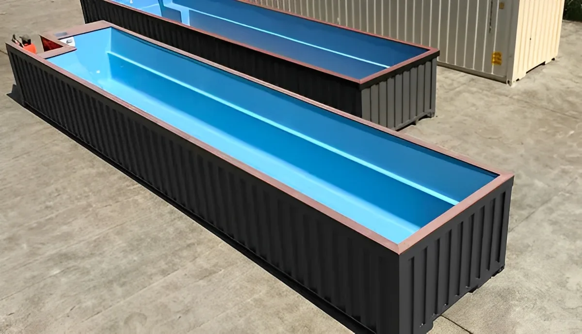 40ft shipping container pool with modern luxury design and LED lighting