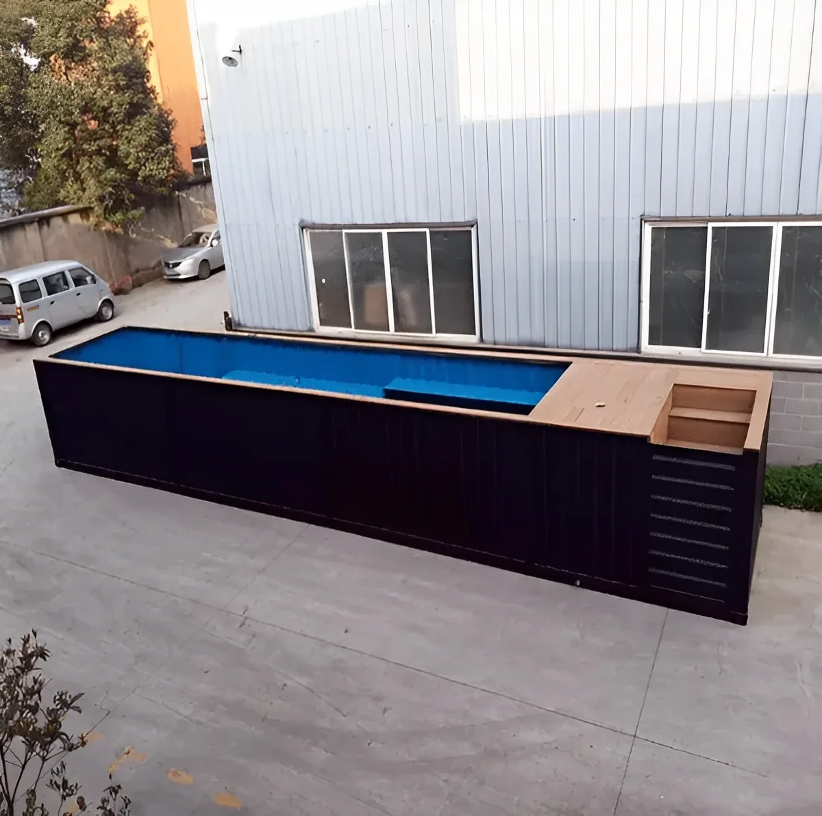 40ft shipping container pool with modern luxury design and LED lighting