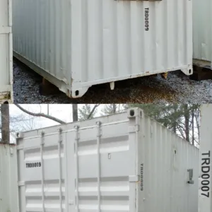 Customer-facing container shop with sliding plexiglass windows and service counter