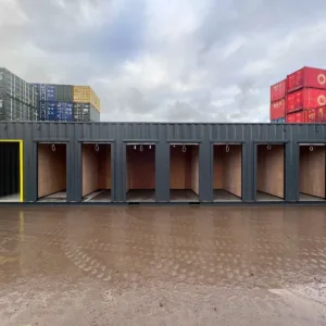 40ft high cube storage container with multiple lockable compartments and steel construction