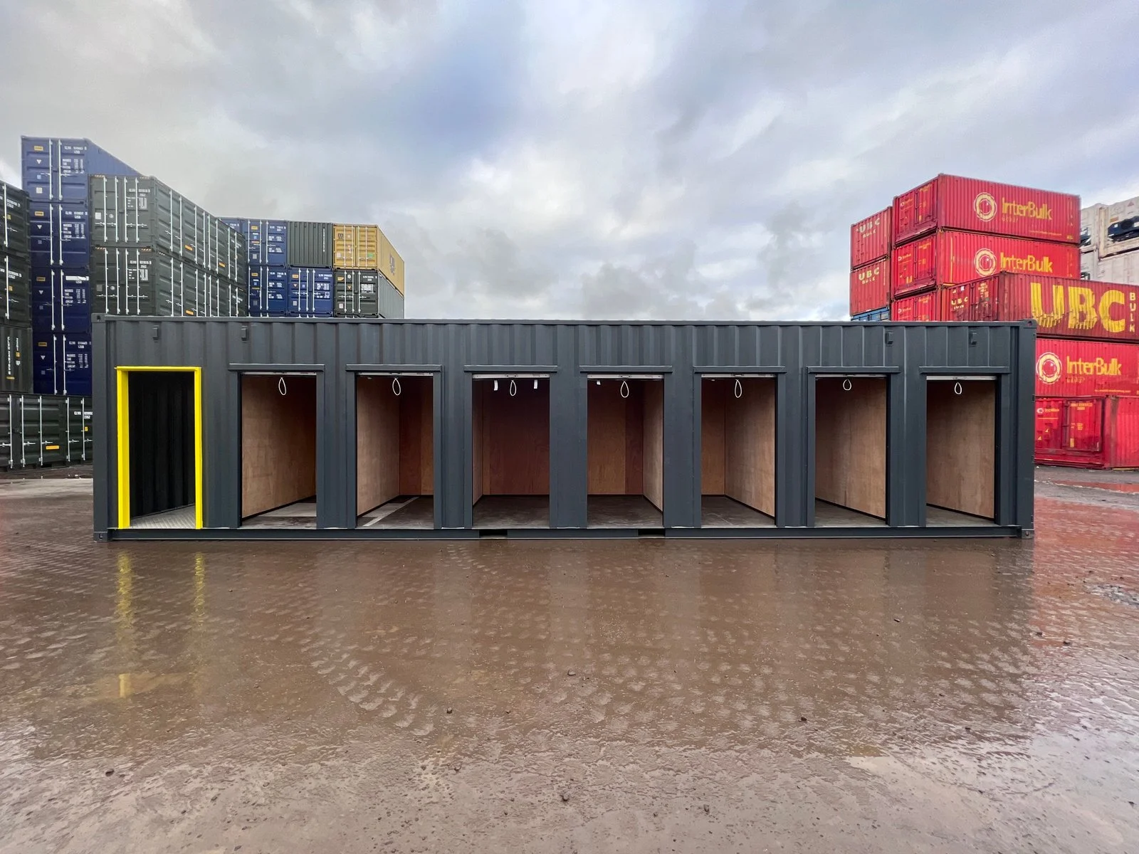40ft high cube storage container with multiple lockable compartments and steel construction