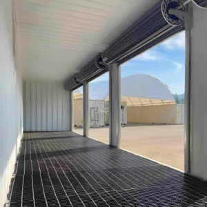 High cube 40ft storage container with multiple roller shutter doors for industrial use