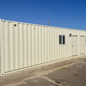 40ft shipping container office with ADA-compliant restroom and HVAC system