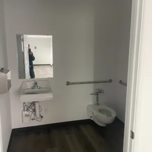 Modified 40ft container office with accessible restroom and insulated interior