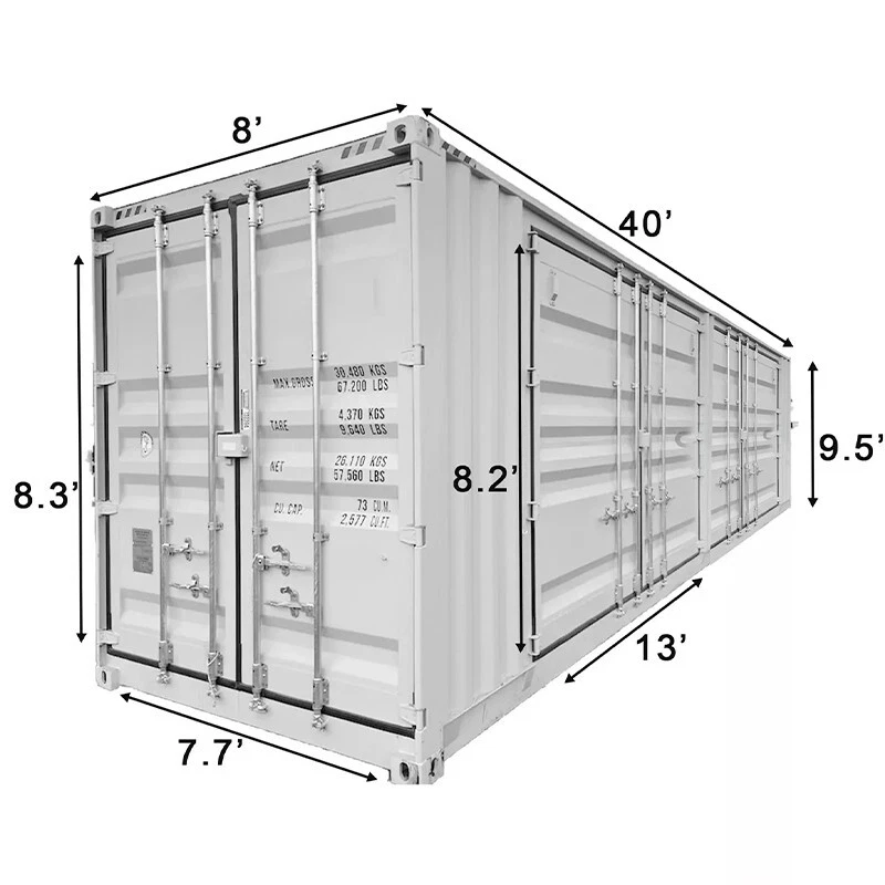 Multi-door 40ft shipping container designed for warehouse and logistics operations