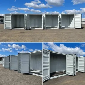 40ft storage container with four side doors and rear cargo access