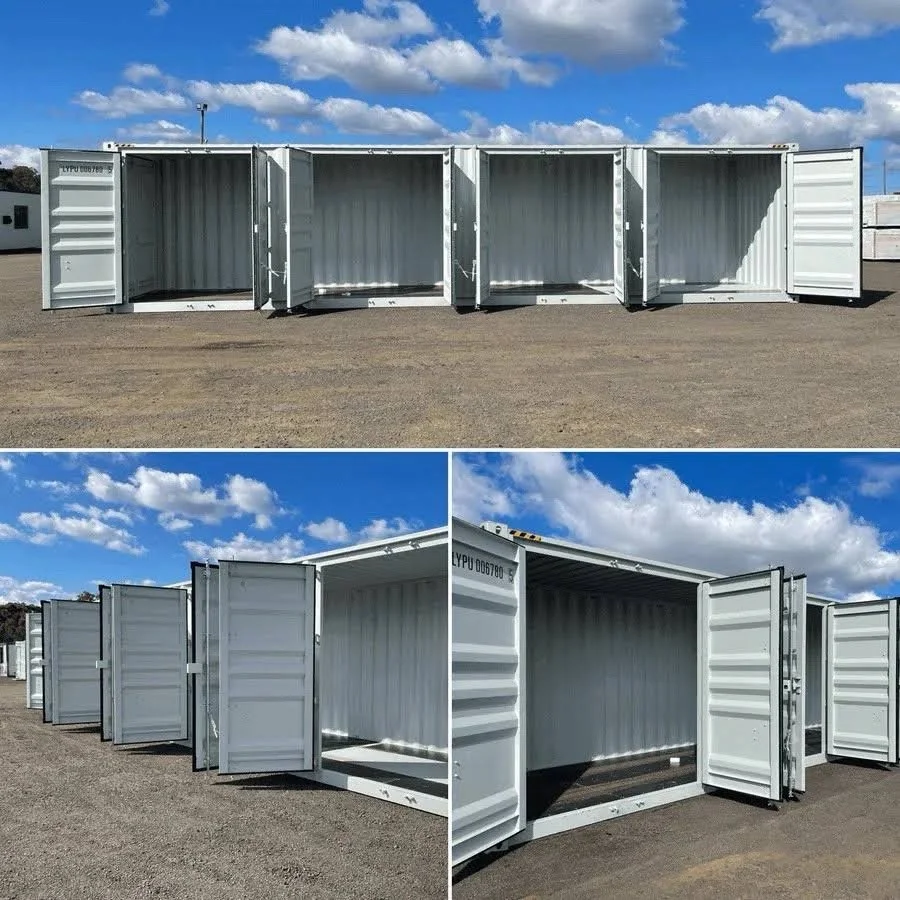 40ft storage container with four side doors and rear cargo access