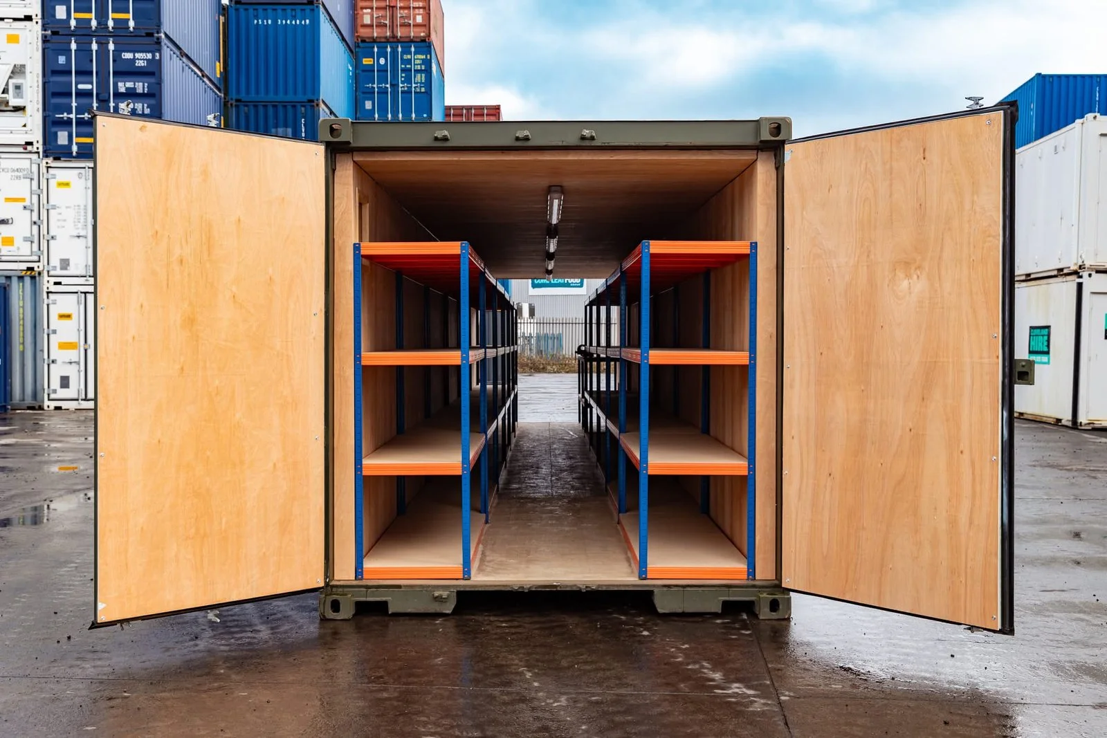40ft Tunnel Container – Fully Shelved Mobile Workshop