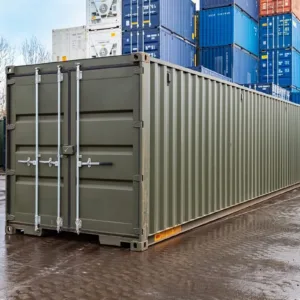 40ft tunnel container with integrated shelving and dual-end cargo doors