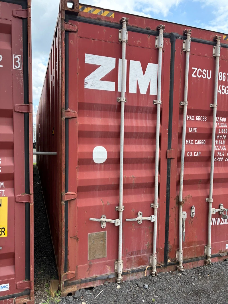 Used 45ft high cube steel shipping container in red for commercial storage