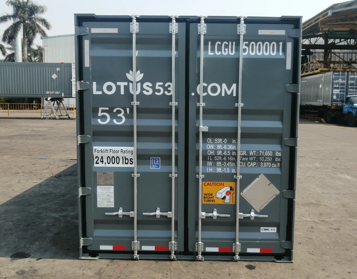 One-trip 53ft high cube storage container with double cargo doors
