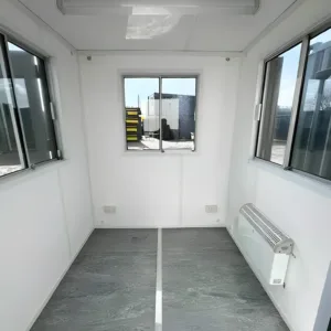 Small shipping container office for remote workspaces, guard stations, and site offices