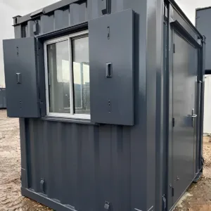 Anti-vandal portable office building with double-glazed windows and electrical installation