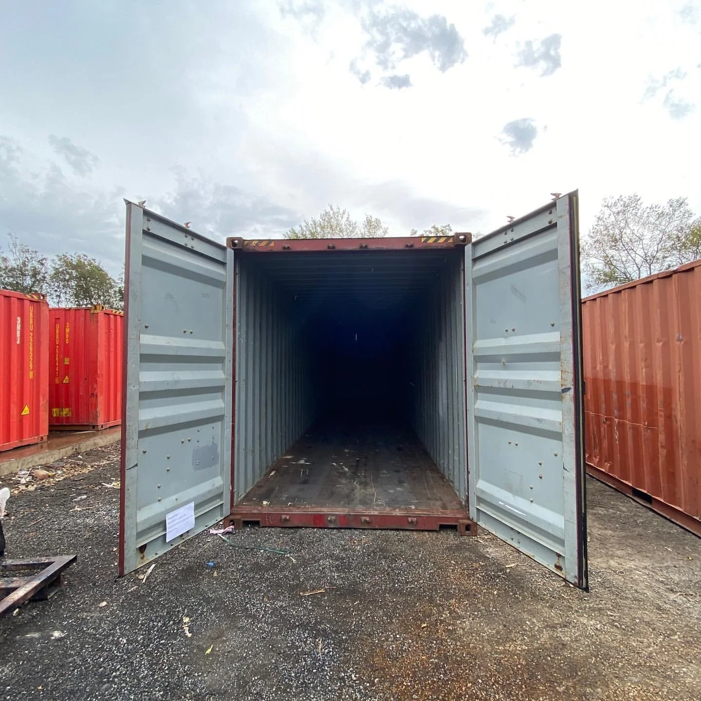Used 40ft storage container with double cargo doors and wooden flooring